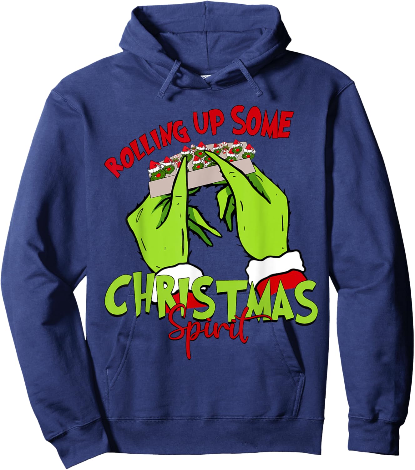 Rolling Up Some Christmas Spirit Xmas Santa Pajamas Holiday Hoodie - Hoodie | Navy
