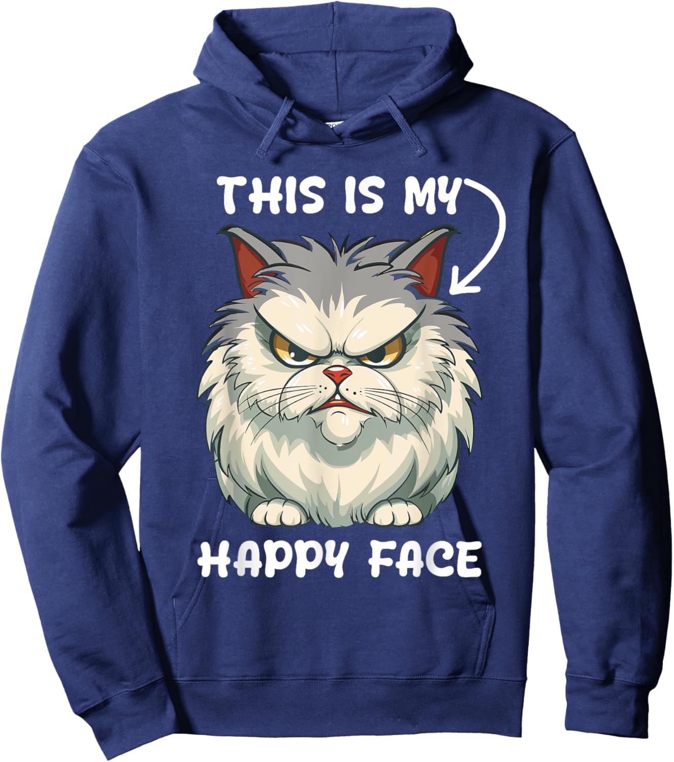This Is My Happy Face Funny Cat With Grumpy Face Cat Lover Hoodie - Hoodie | Navy