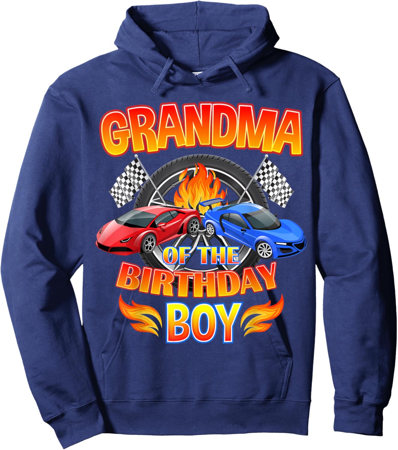 Grandma of The Birthday Boy Fire Race Supercar Party Black Hoodie - Hoodie | Navy