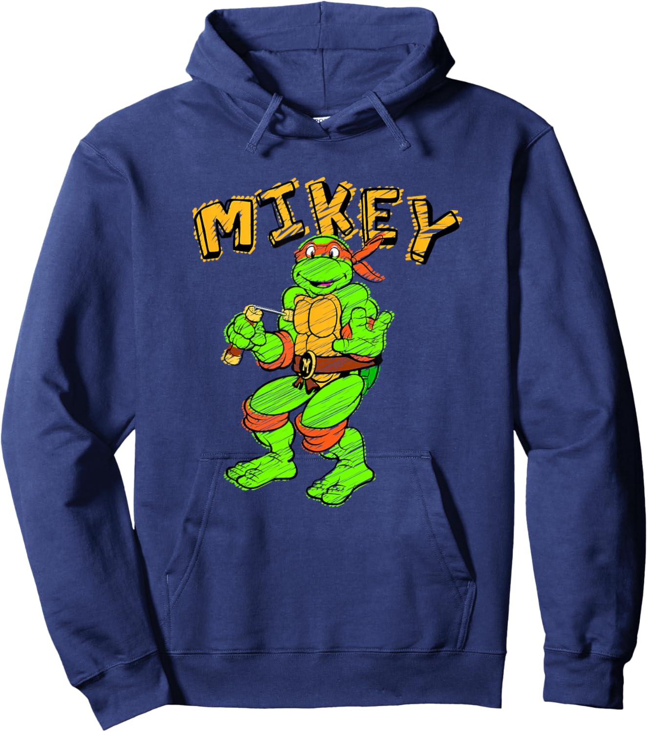 Teenage Mutant Ninja Turtles Michelangelo Draw Mikey Logo Hoodie - Hoodie | Navy