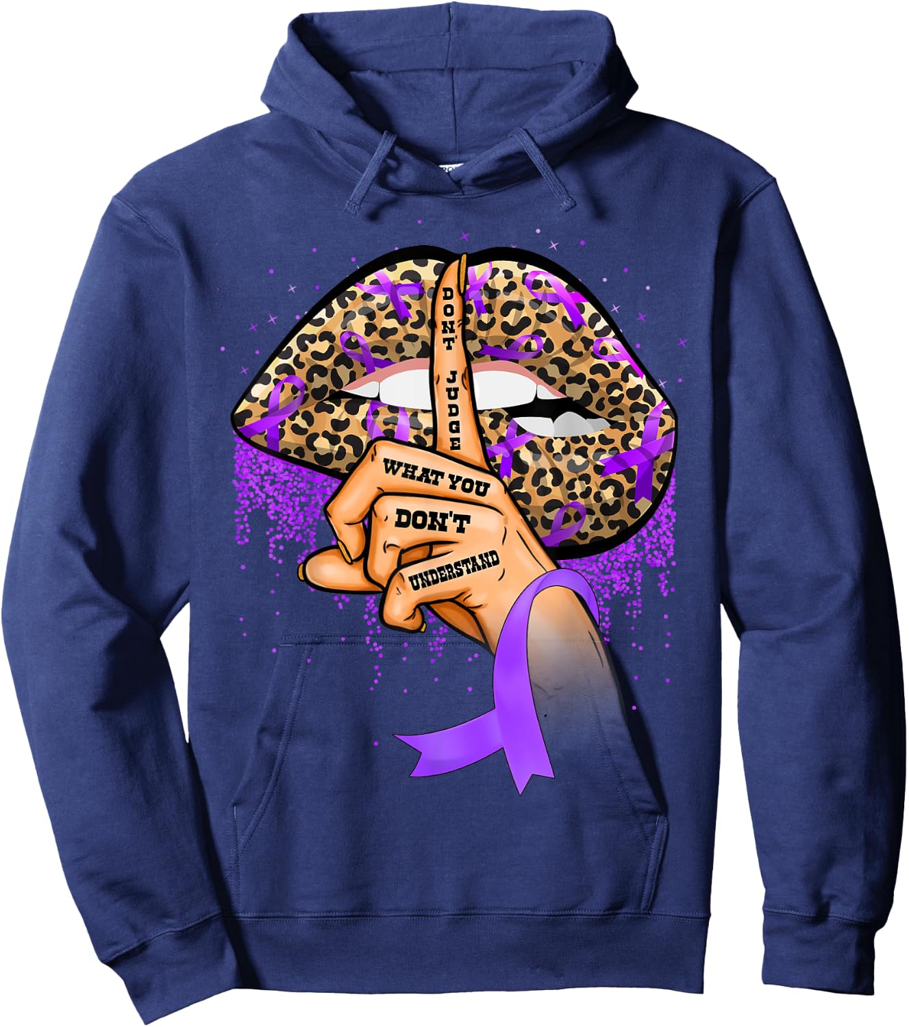 Pulmonary Hypertension Awareness Lips Ribbon Warrior Hoodie - Hoodie | Navy