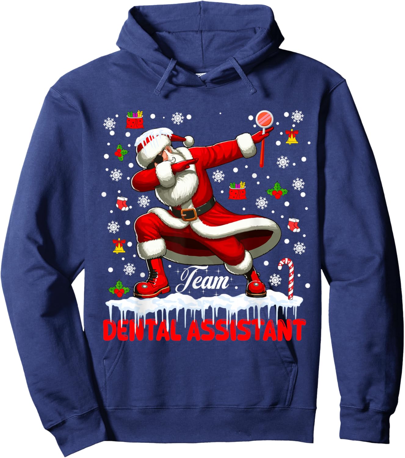 Team Dental Assistant Christmas Santa Dabbing Matching Job Hoodie - Hoodie | Navy