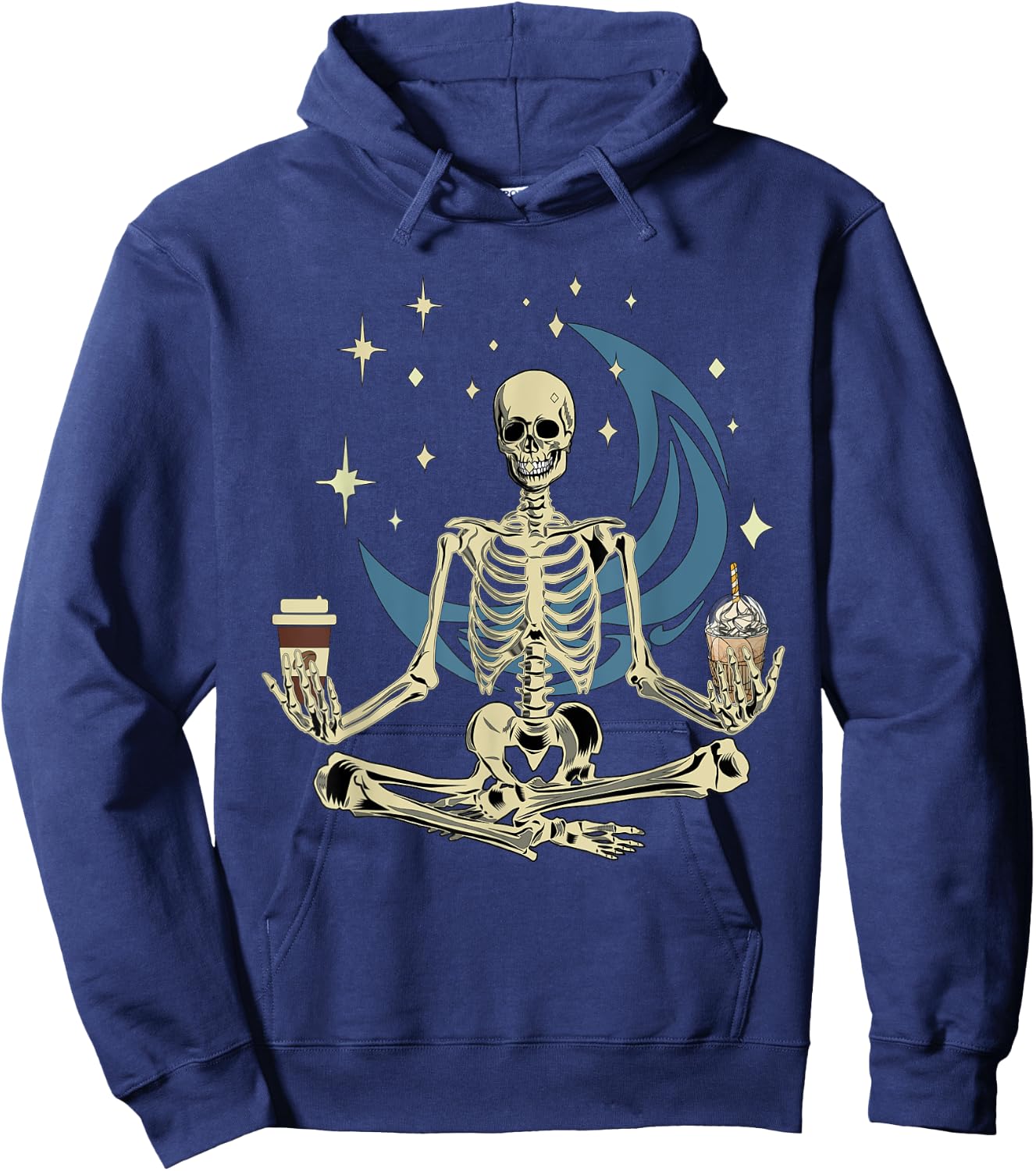 Skeleton Doing Yoga And Drinking Coffee Funny Meditation Hoodie - Hoodie | Navy