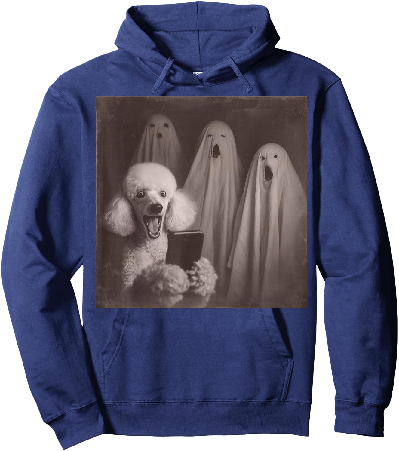 Funny Poodle with Ghosts Retro Halloween Dog Lover Hoodie - Hoodie | Navy