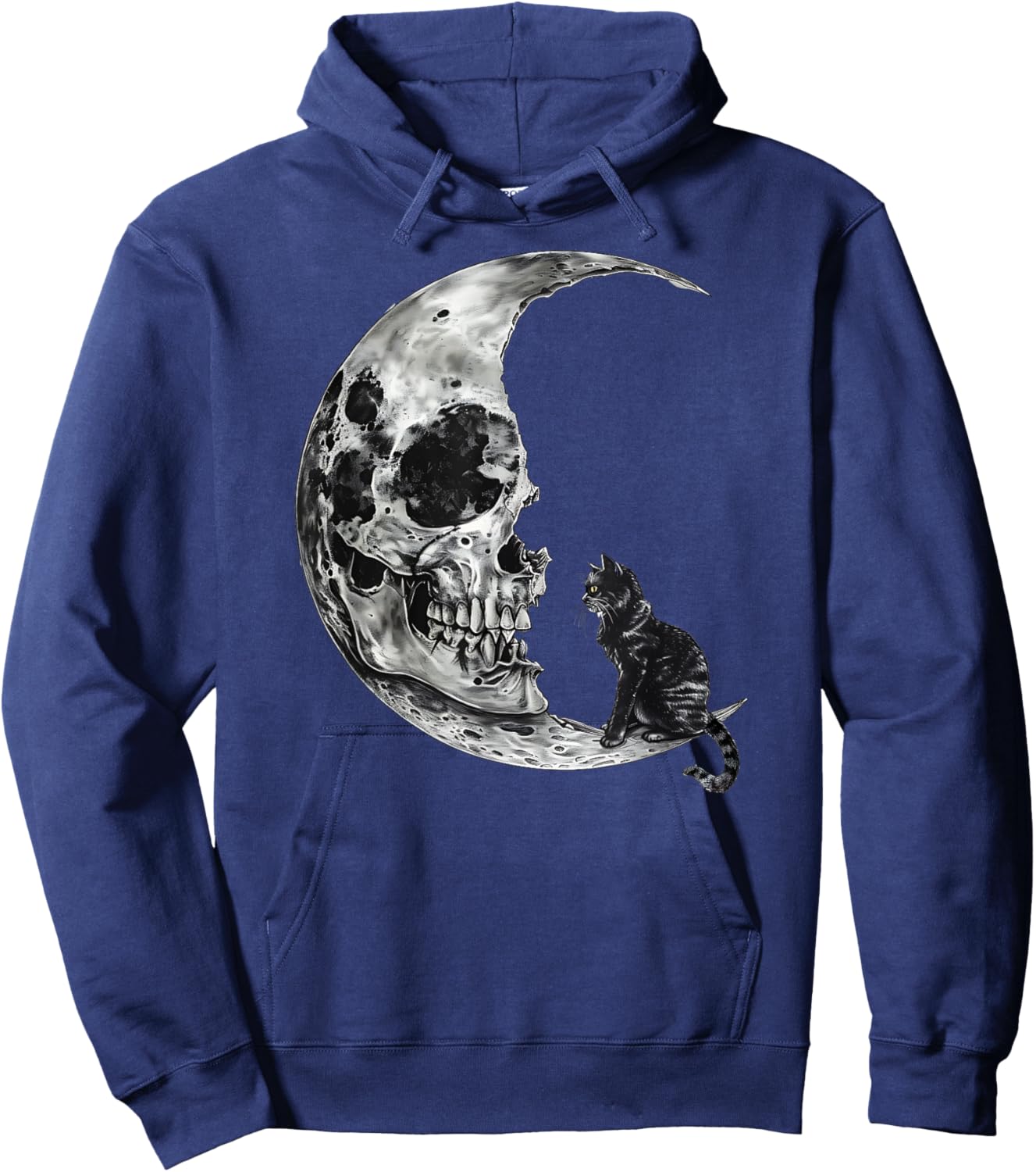 Vintage Halloween Black Cat Scary Skull Moon Men Women Kids Hoodie - Hoodie | Navy