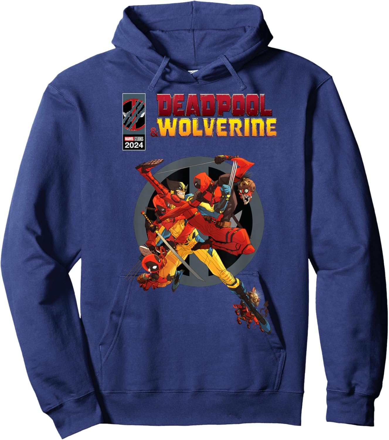 Marvel Deadpool & Wolverine Deadpool Corps Comic Cover Brawl Hoodie - Hoodie | Navy