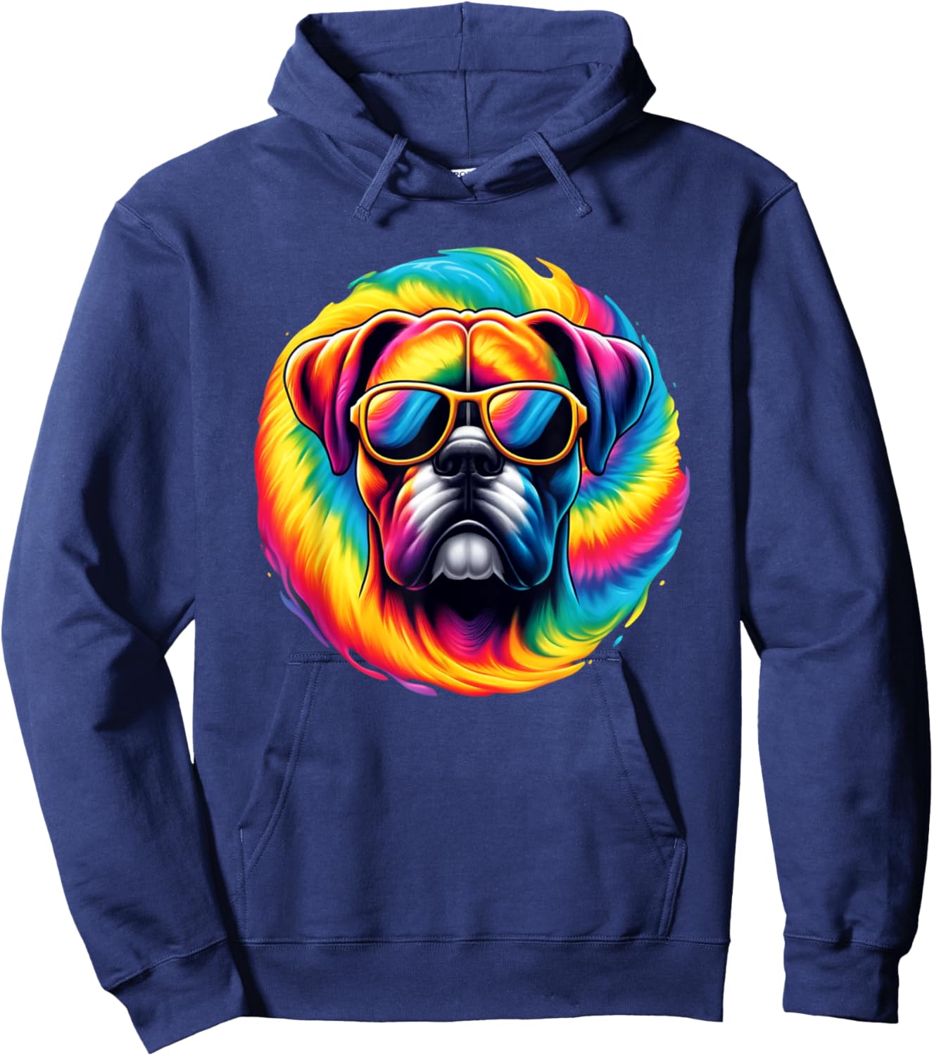 Tie Dye Art Sunglasses Boxer Dog Boxers Hoodie - Hoodie | Navy