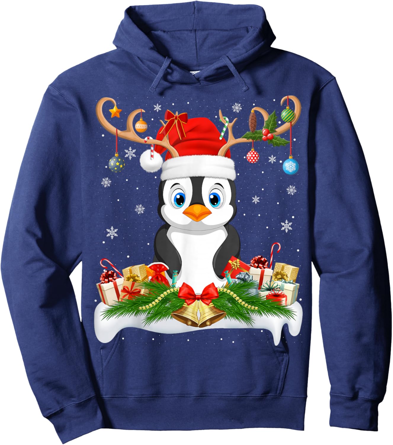 Xmas Lighting Reindeer Santa Penguin Christmas Hoodie - Hoodie | Navy
