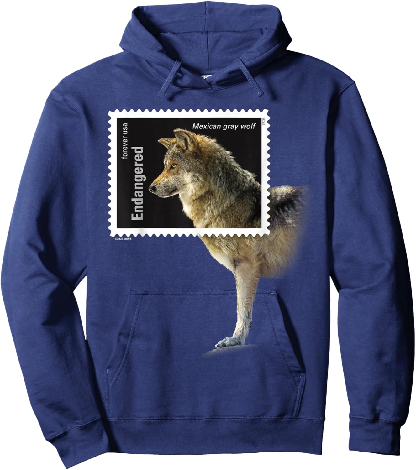 USPS Endangered Species Stamp Framed Mexican Gray Wolf Hoodie - Hoodie | Navy