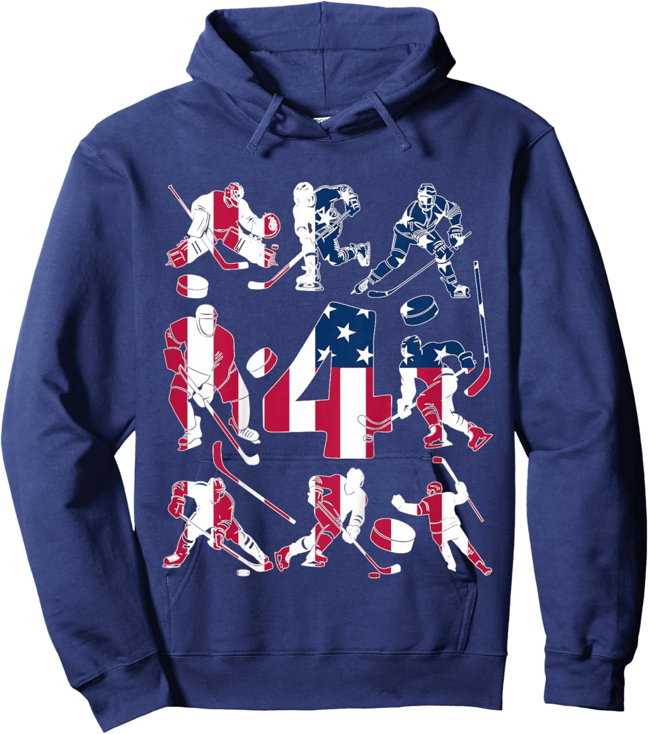 Number 4 Years Ice Hockey 4th Birthday Hoodie - Hoodie | Navy