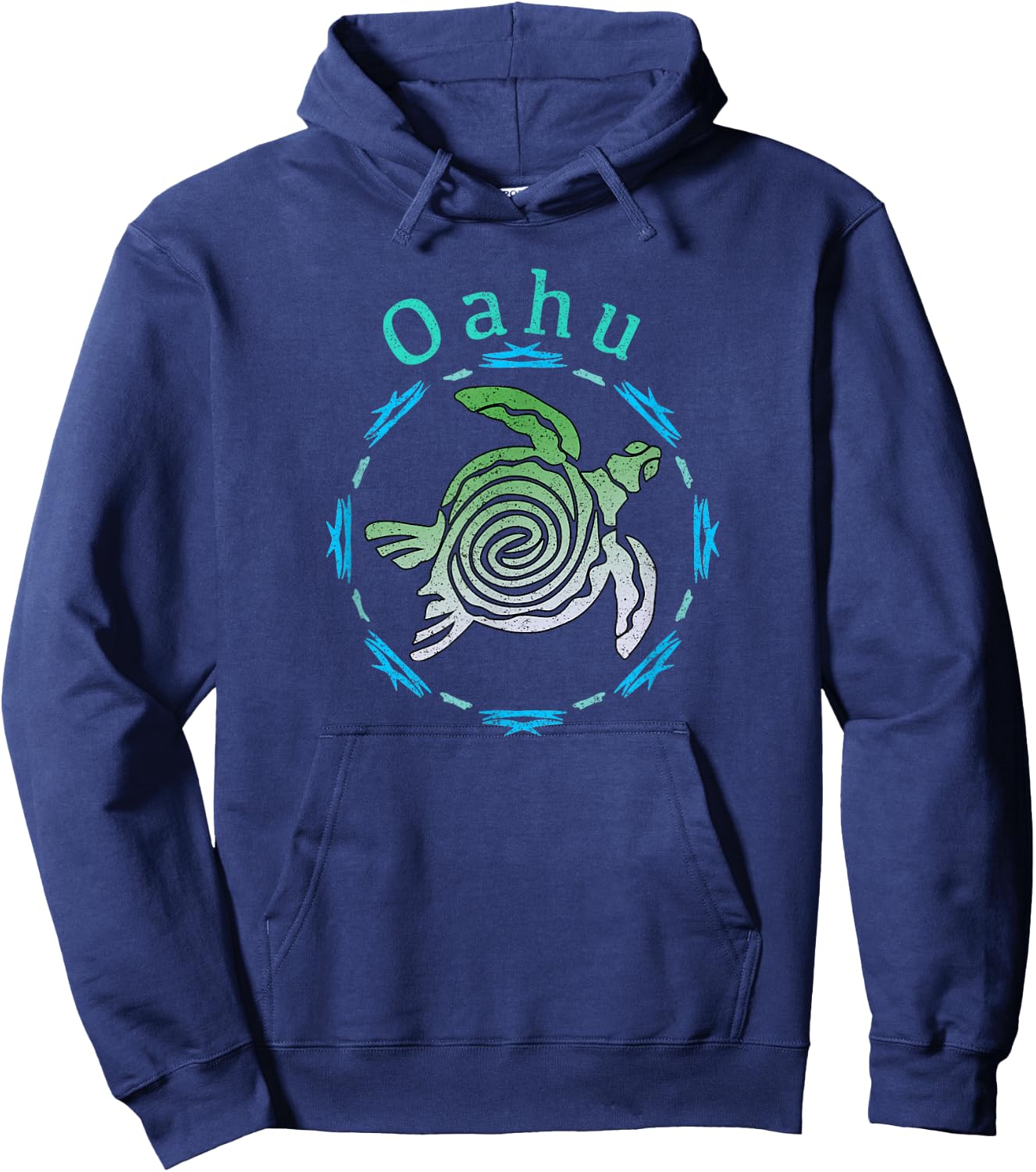 Vintage Oahu Travel Shirts And Apparel Oahu Vintage Tribal Turtle Blue -Adults Classic Fit Short Sleeve Small Hoodie - Hoodie | Navy