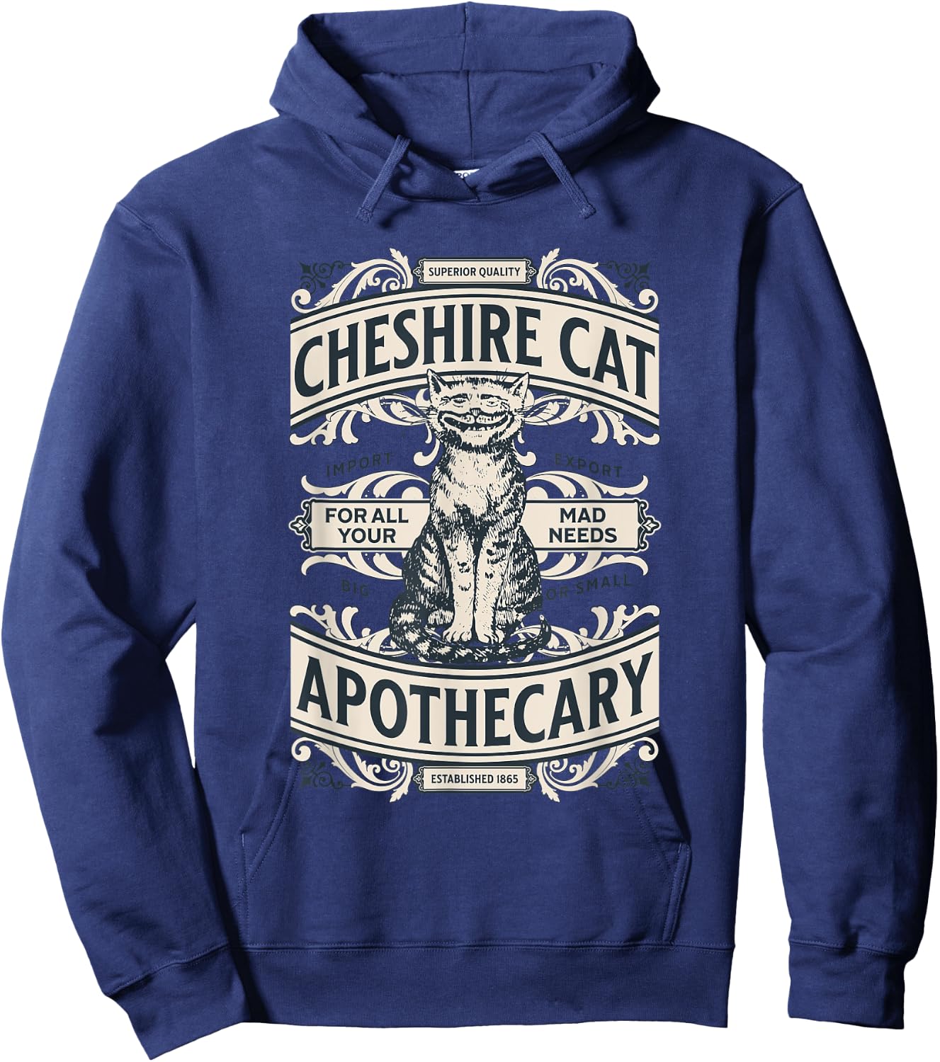Cheshire Cat - Alice in Wonderland Vintage Book Design Hoodie - Hoodie | Navy