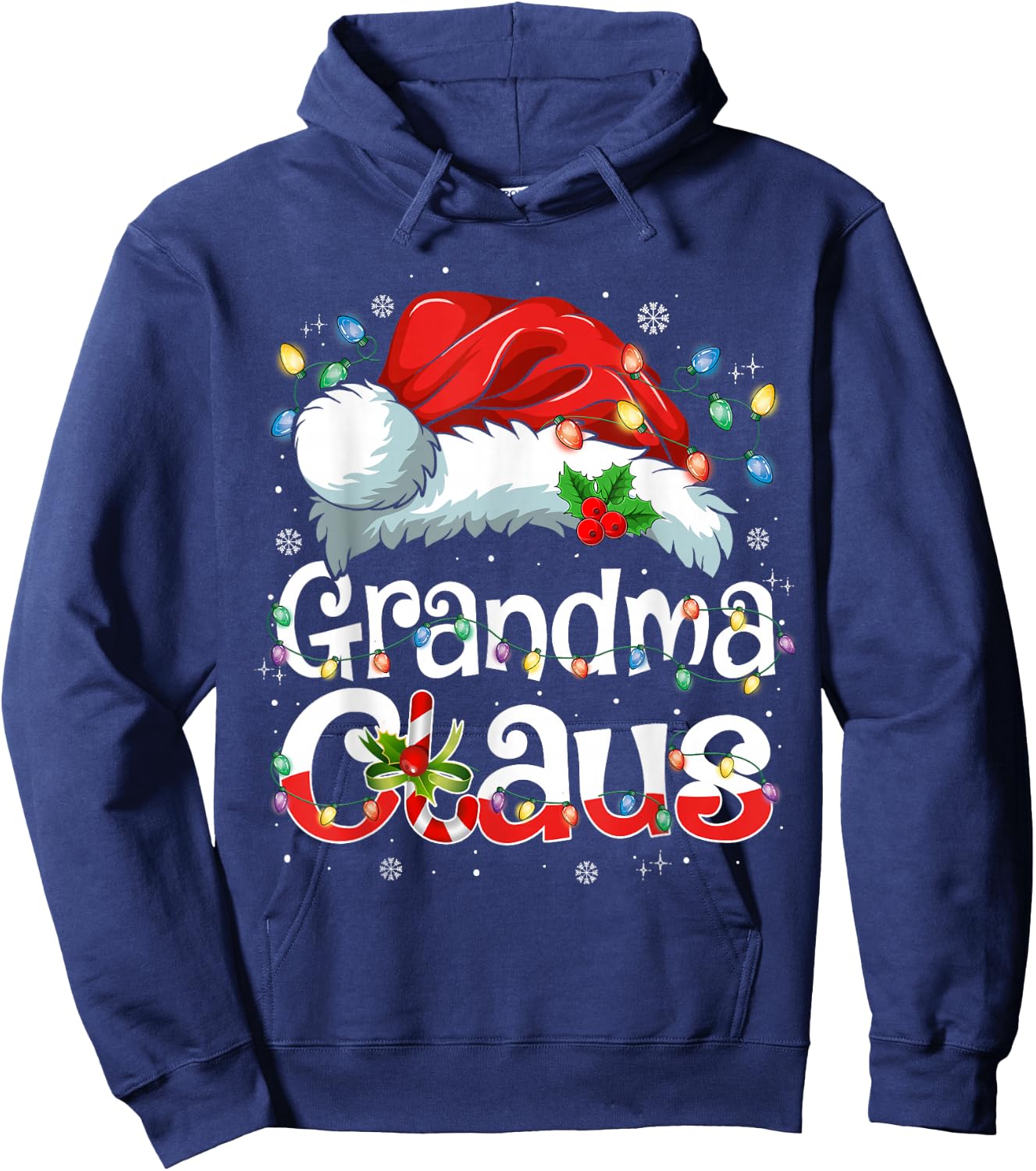 Grandma Claus Shirt Christmas Lights Pajama Family Matching Hoodie - Hoodie | Navy