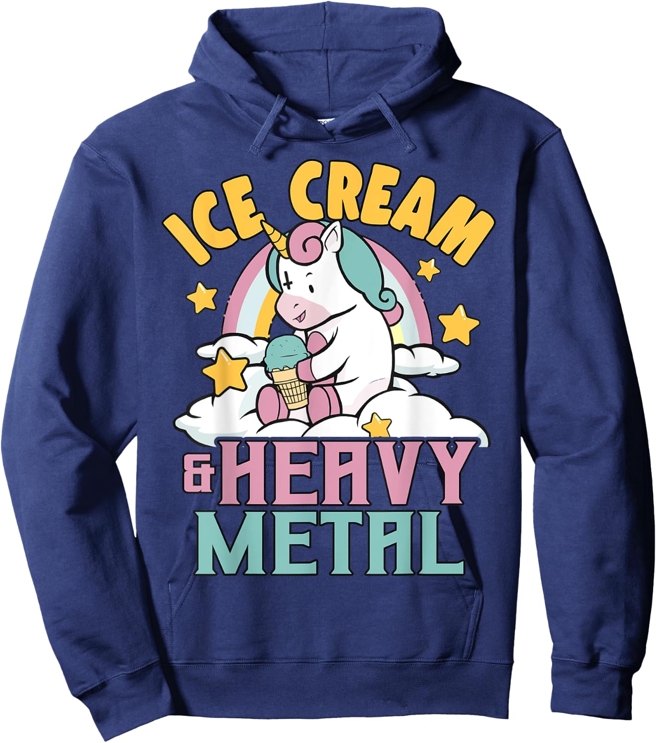 Ice Cream & Heavy Metal Unicorn Metal Rainbow Death Metal Men Women Kids Hoodie - Hoodie | Navy