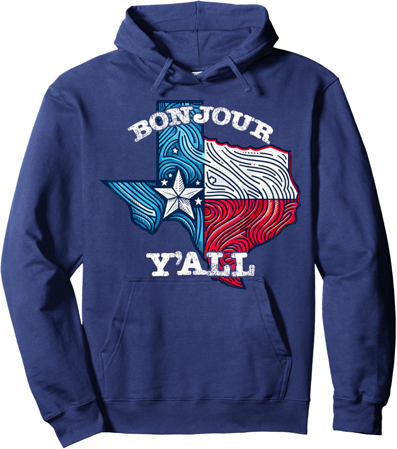 Bonjour Y'all! Texas French Mix Flag Cowboy Funny Hoodie - Hoodie | Navy