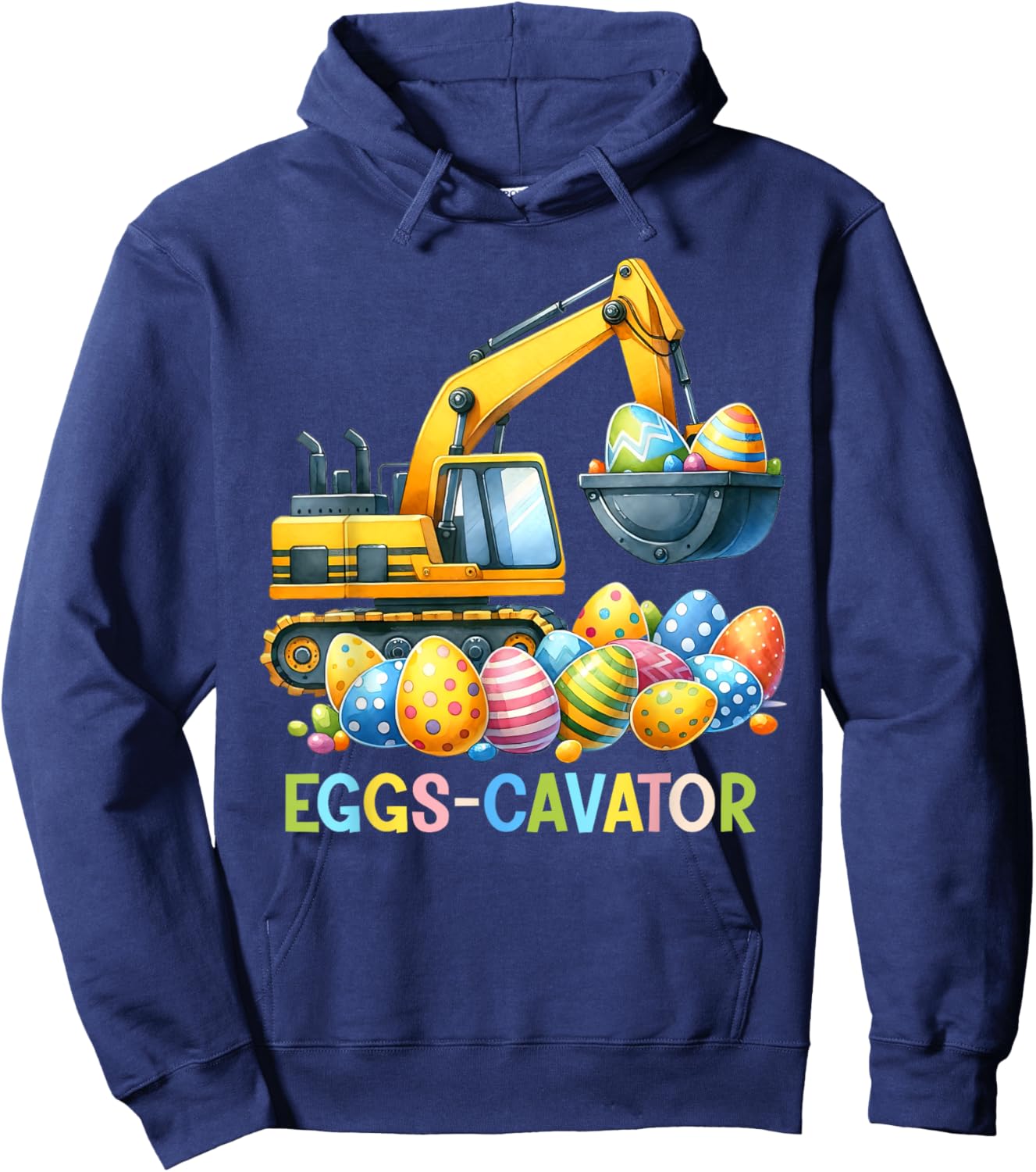 Eggscavator Easter Egg Hunt Construction Trucks Toddler Boys Hoodie - Hoodie | Navy