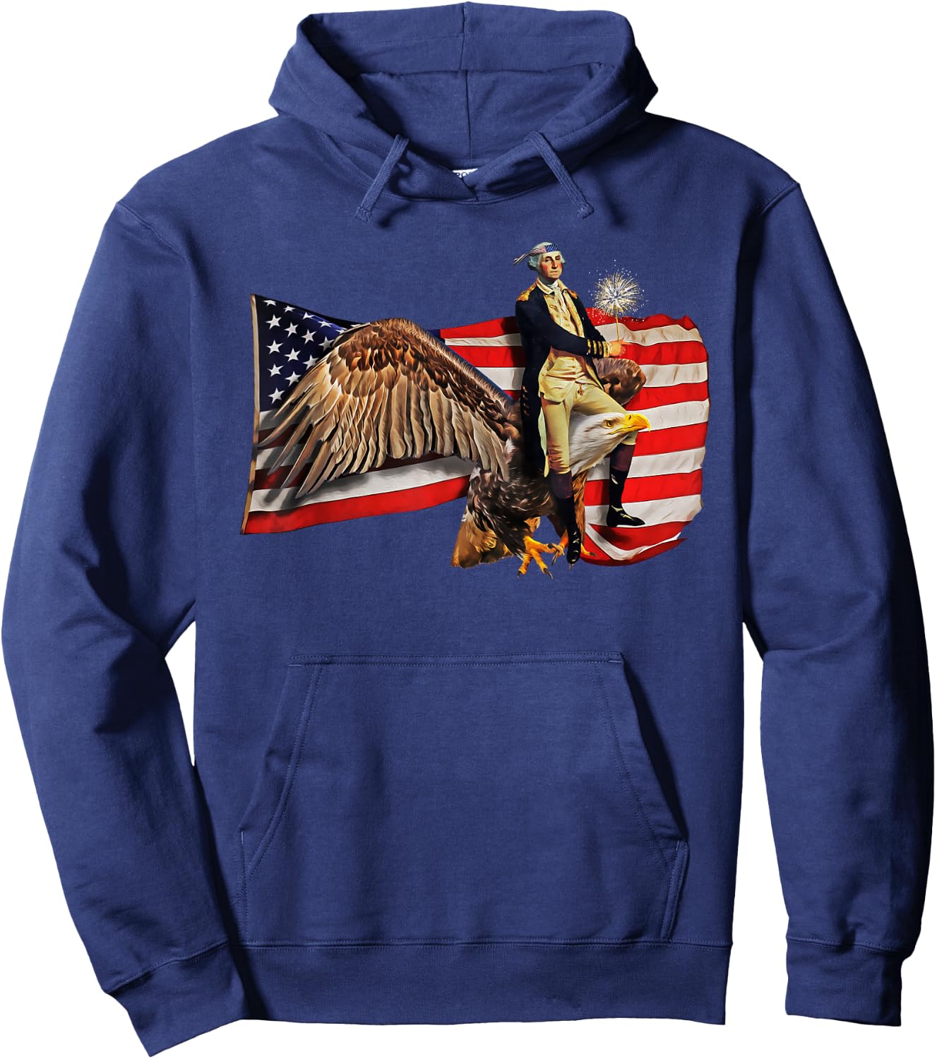 Washington Riding Eagle T Shirt Funny July 4th American Flag Kids Men Hoodie - Hoodie | Navy