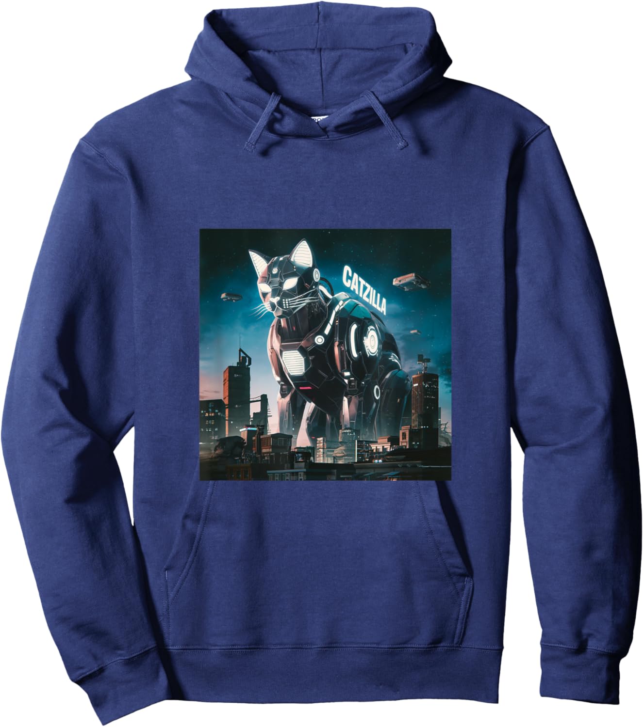 Catzilla Cyber Cat – Futuristic Robot Feline Catzilla Women Kids Hoodie - Hoodie | Navy