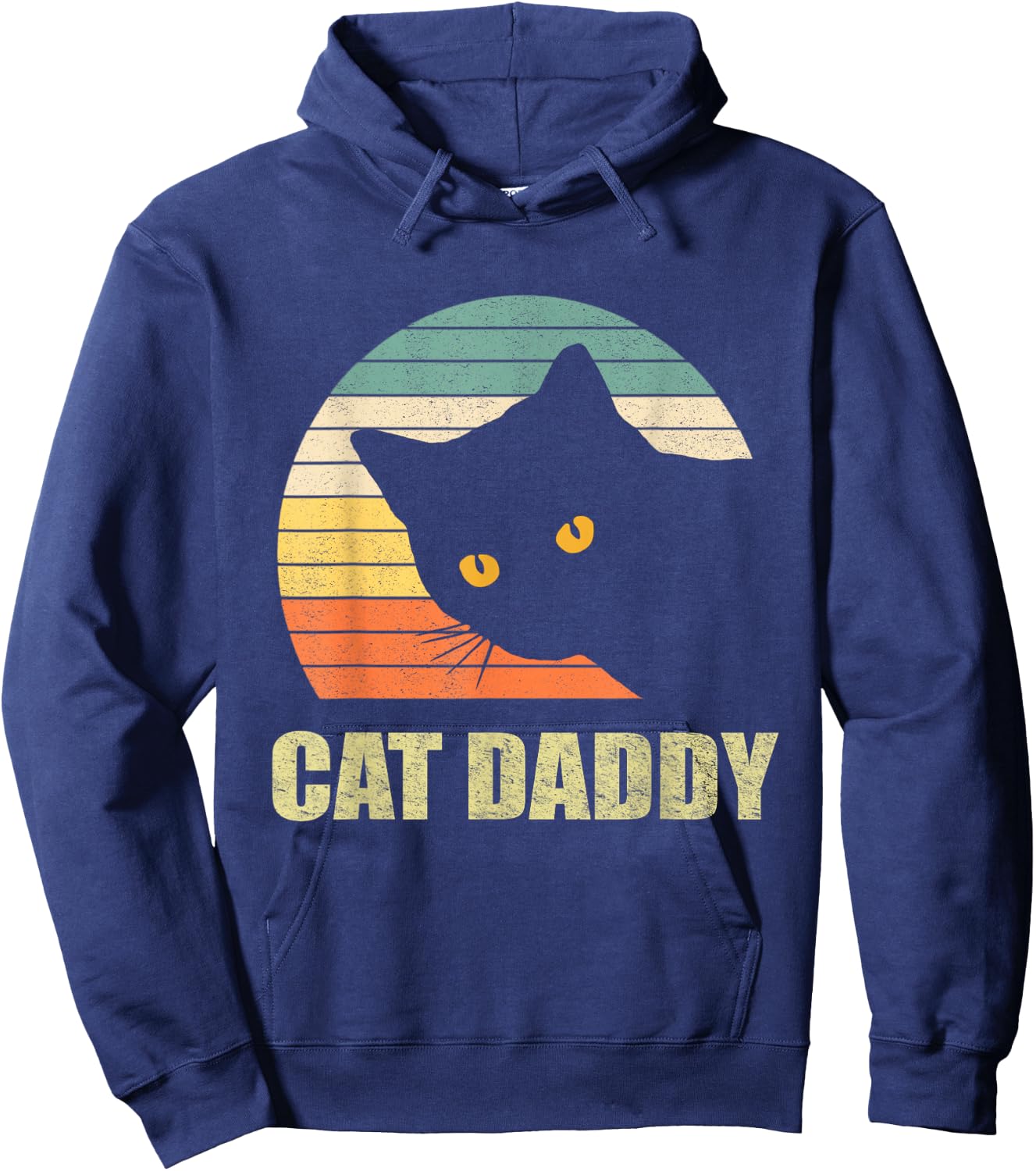 Cat Daddy Vintage Eighties Style Cat Retro Distressed Hoodie - Hoodie | Navy