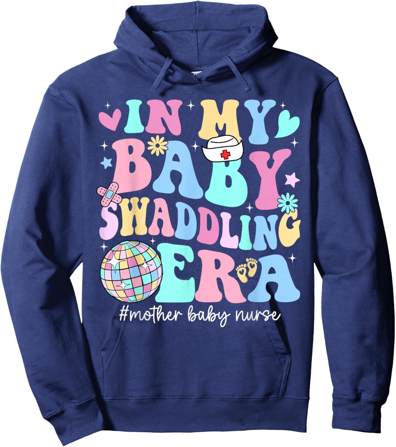 In My Baby Swaddling Era Mother Baby Nurse Postpartum Groovy Hoodie - Hoodie | Navy