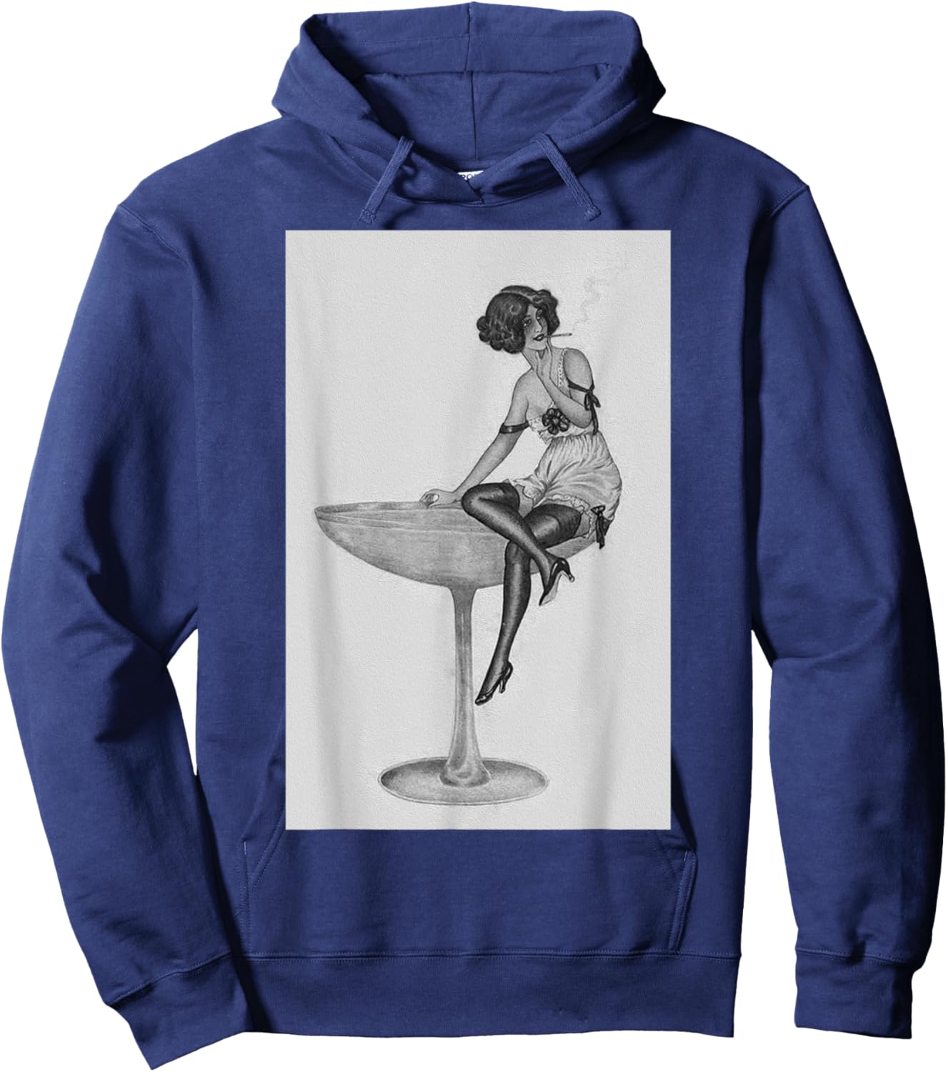 1920's Flapper Girl in Pink Dress - Retro Cocktail Aesthetic Hoodie - Hoodie | Navy