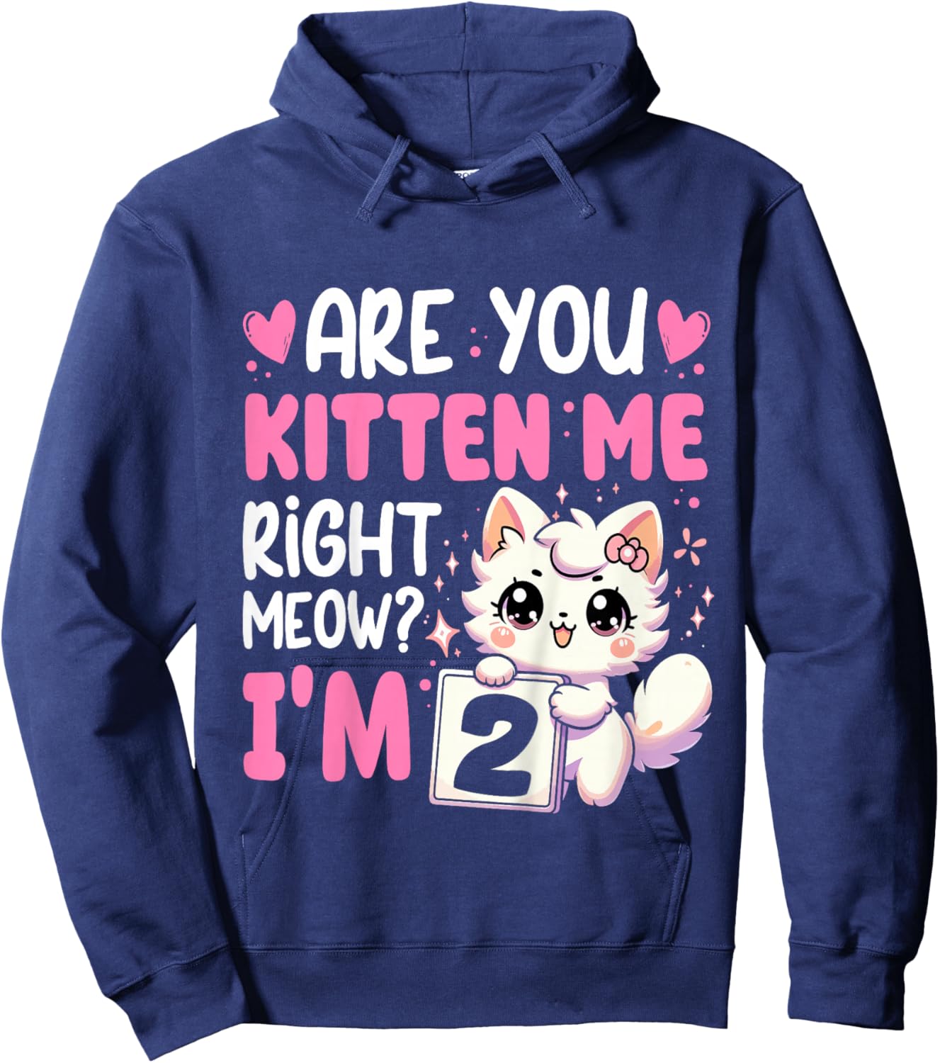 2nd Birthday Shirt Girl 2yr Two 2 Year Old Kitten Cat Bday Hoodie - Hoodie | Navy