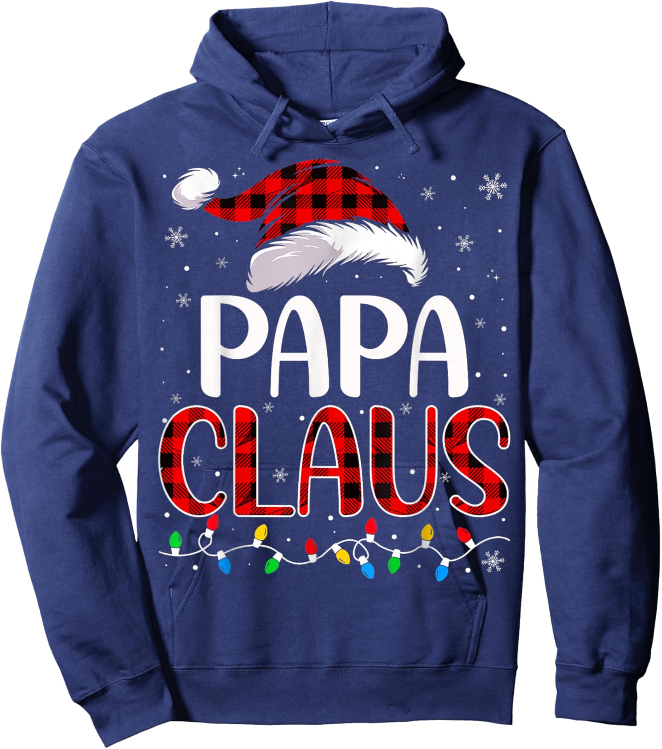 Papa claus christmas lights matching family xmas pajama Hoodie - Hoodie | Navy