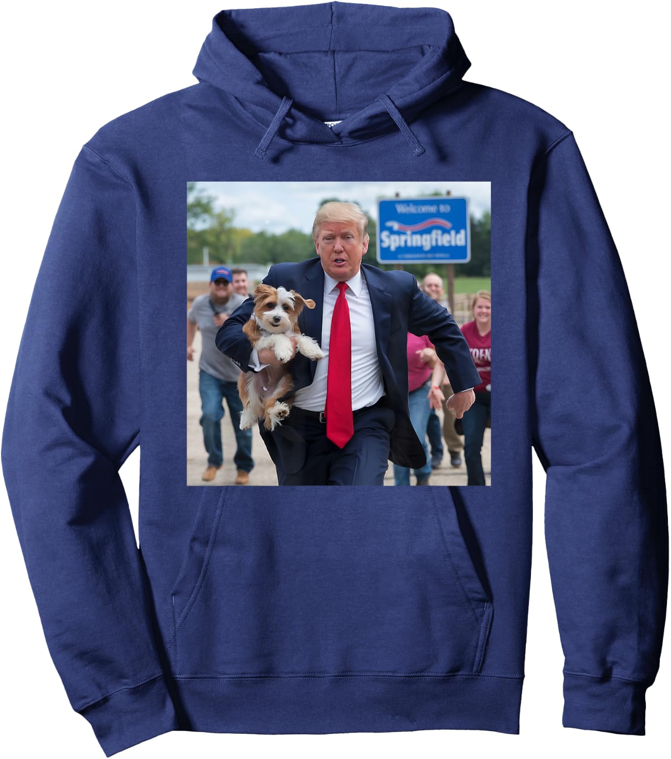 Trump Saving A Dog Funny Political Humor Photo Hoodie - Hoodie | Navy