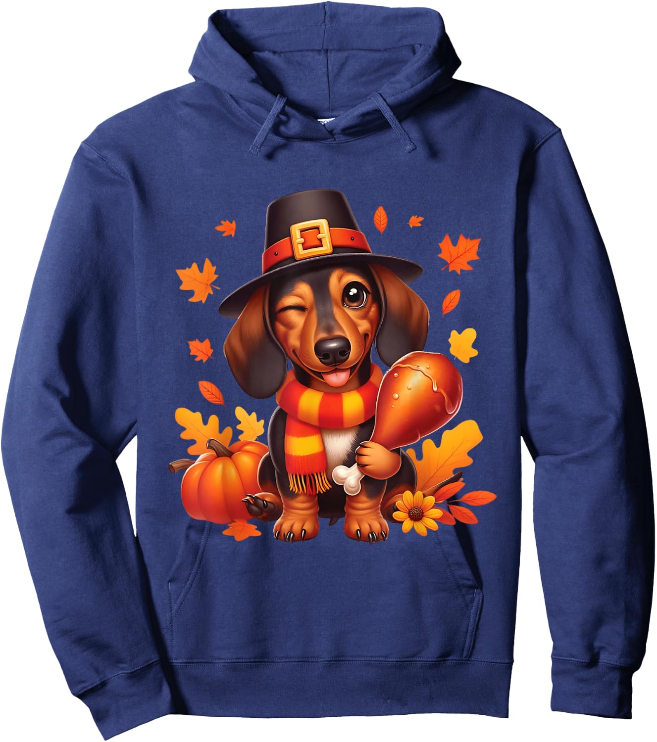 Dachshund Pilgrim Happy Thanksgiving Dog Men Women Girl Boy Hoodie - Hoodie | Navy