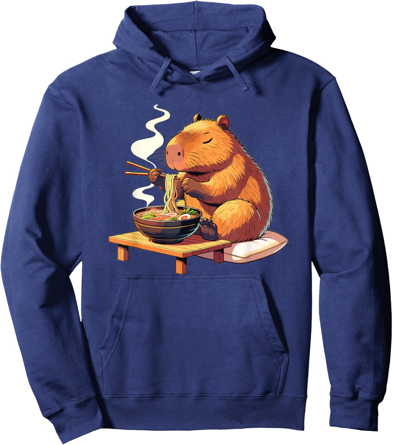 Sweet Capybara Eats Ramen Noodles Capybaras Ramen Hoodie - Hoodie | Navy