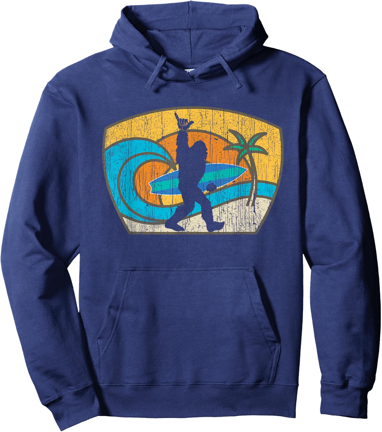 Bigfoot Retro Surfing Gift Shaka Aloha Surfer Dude Hoodie - Hoodie | Navy