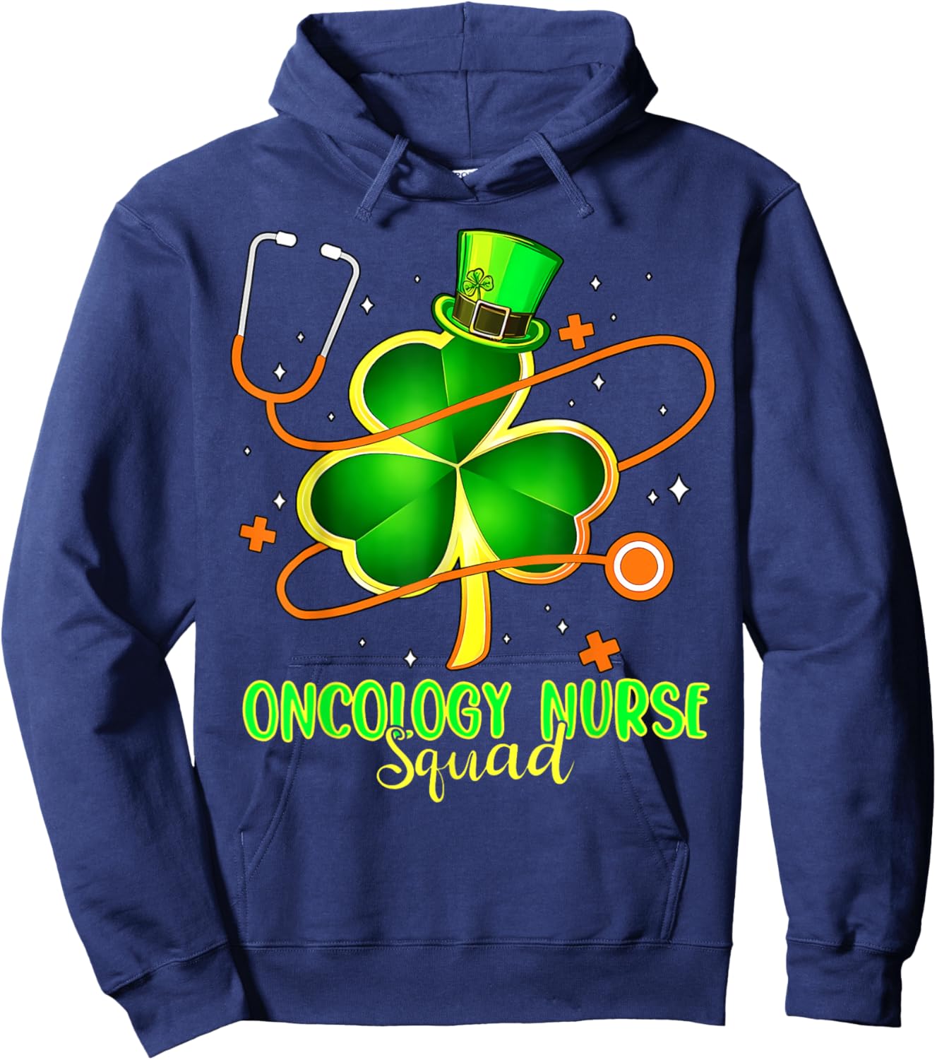 Funny Stethoscope Shamrock Oncology Nurse St Patrick's Day Hoodie - Hoodie | Navy