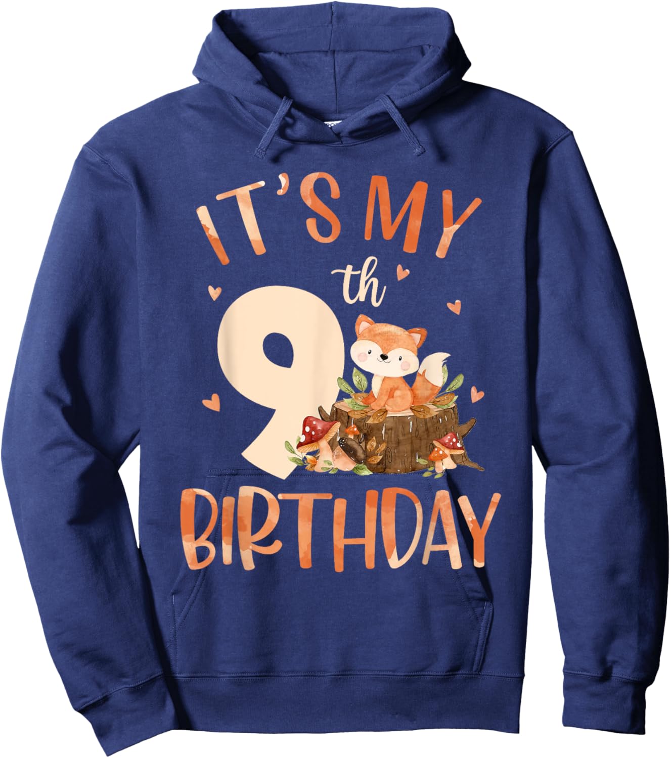 Its My 9th Birthday Cute Fox 9 Year Old Birthday Decorations Hoodie - Hoodie | Navy