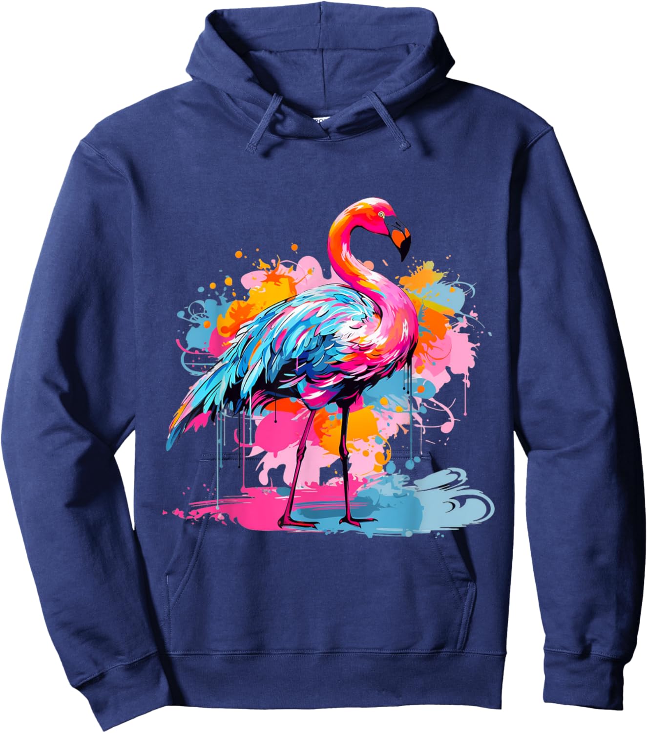 Cool Colorful Flamingo Portrait Graphic Hoodie - Hoodie | Navy
