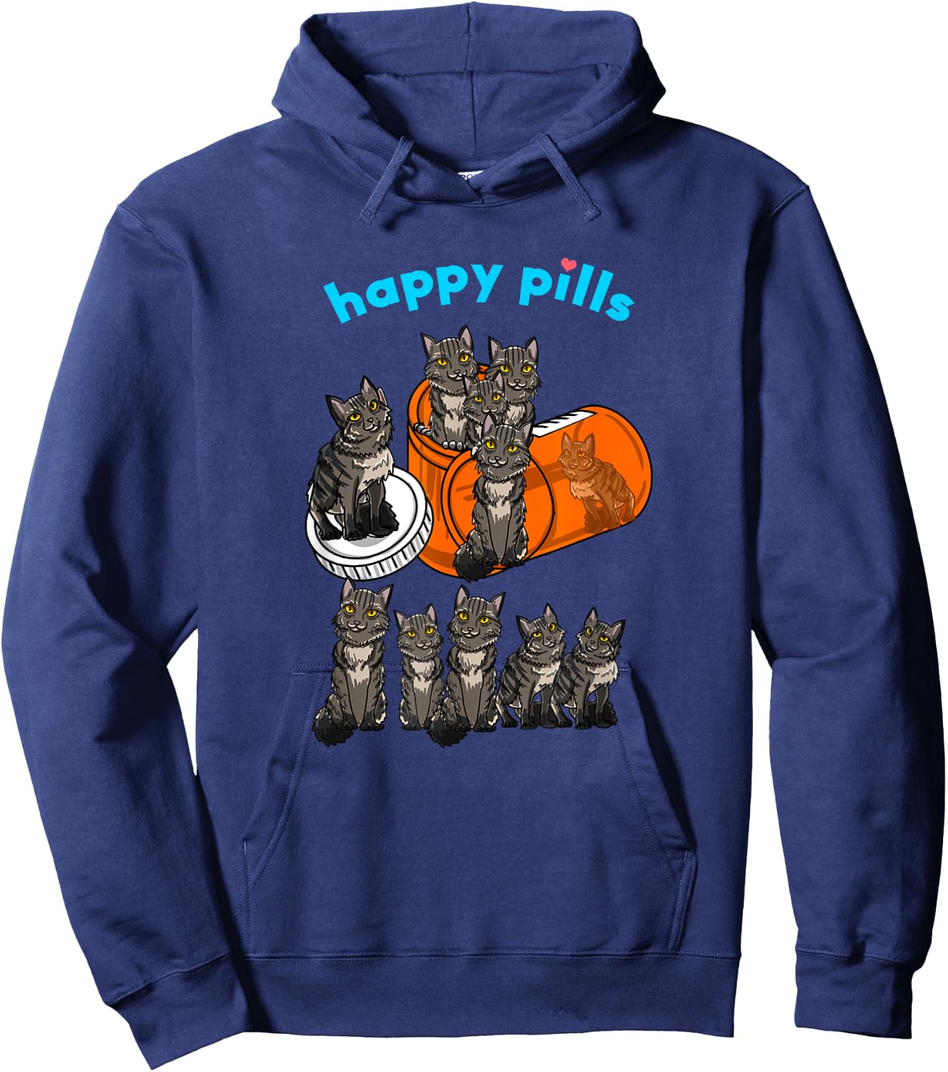 Happy Pills Maine Coon Funny Kitten Feline Cat Lover Gift Men Women Girls Kids Hoodie - Hoodie | Navy