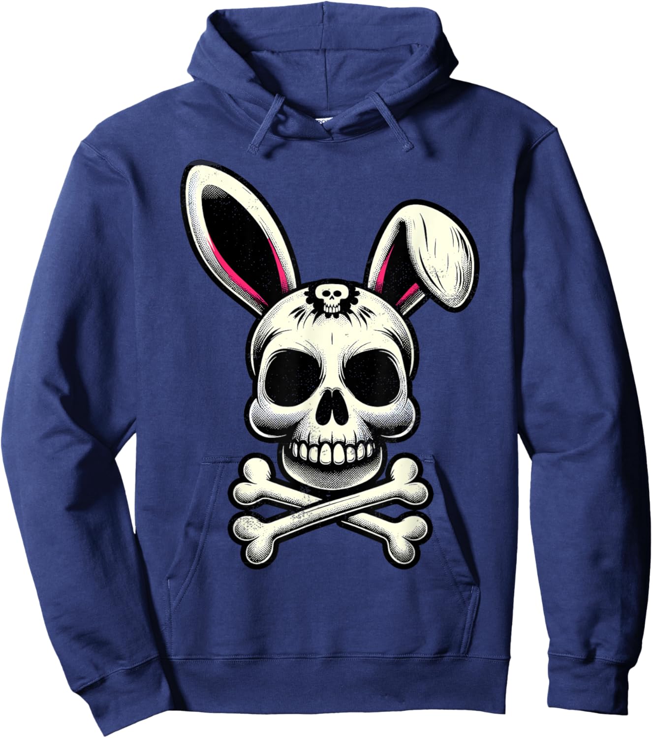 Vintage Scary Skull And Crossbones Bad Rabbit Horror Bunny Hoodie - Hoodie | Navy