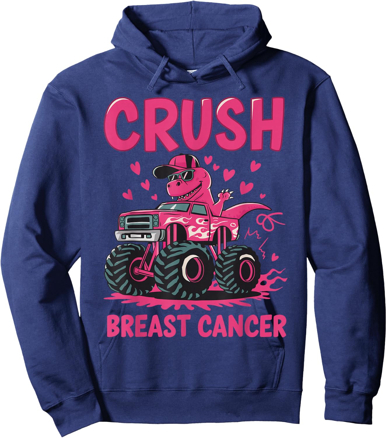 Crush Breast Cancer Awareness Monster Truck Pink Toddler Boy Hoodie - Hoodie | Navy