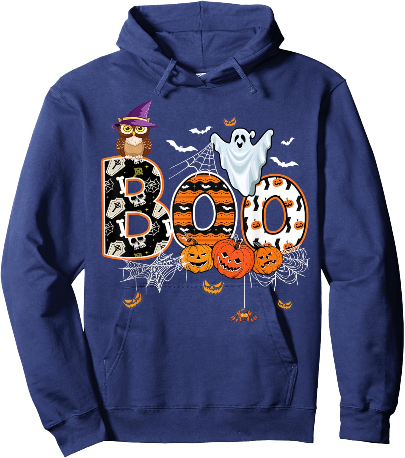 Boo Creepy Owl Pumpkin Ghost Funny Halloween Costume Hoodie - Hoodie | Navy