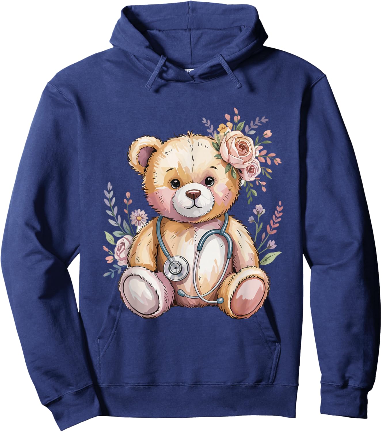Floral Teddy Bear Flower Kids Doctor Pediatric Nurse Hoodie - Hoodie | Navy
