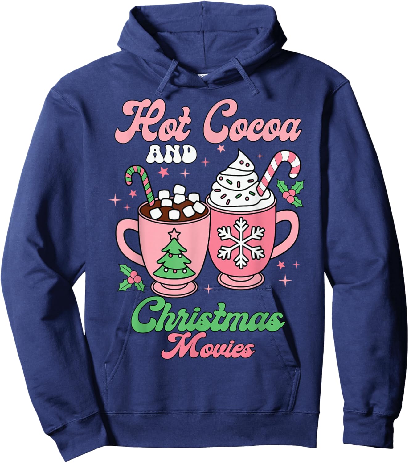 Hot Cocoa and Christmas Movies Groovy and Festive Holiday Hoodie - Hoodie | Navy