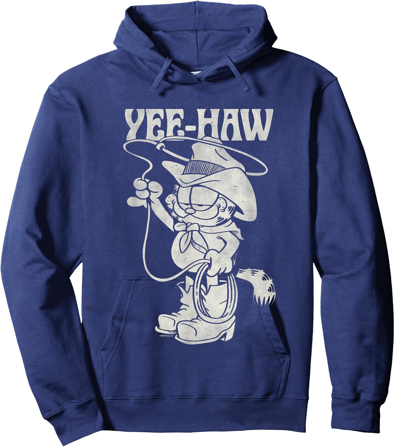 Garfield Cowboy Yee-Haw Vintage Retro Big Chest Portrait Hoodie - Hoodie | Navy