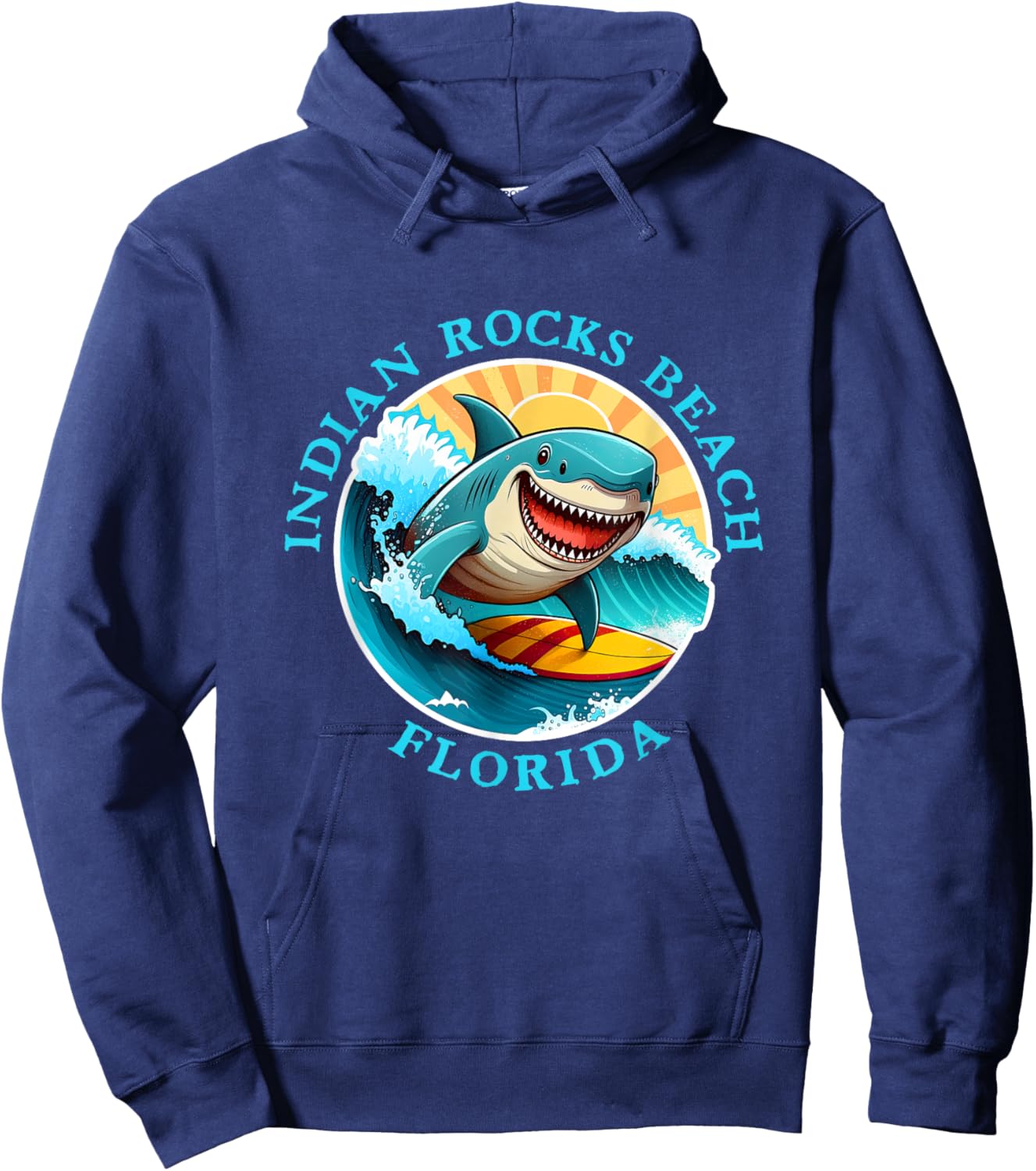 Indian Rocks Beach Florida Happy Surfing Shark Souvenir Men Women Kids Hoodie - Hoodie | Navy
