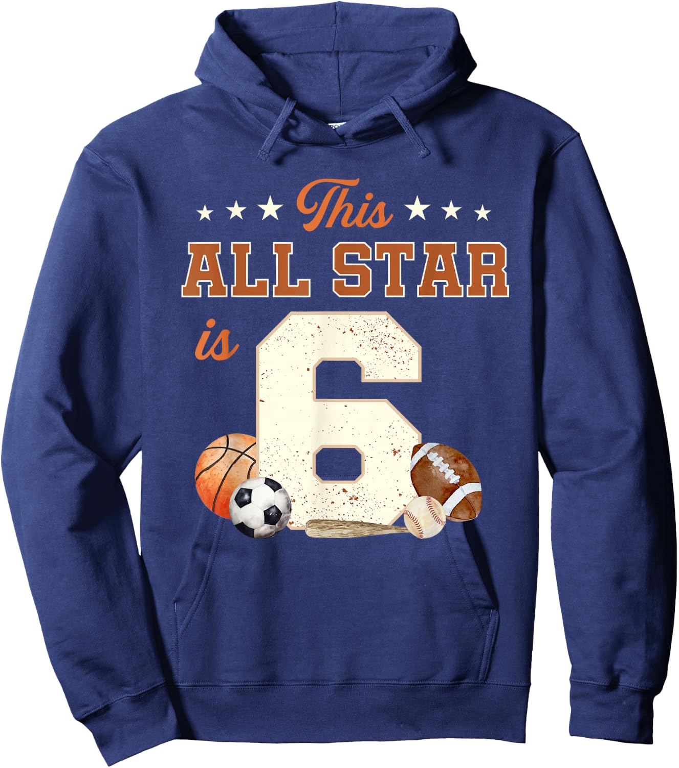 This All Star is 6 Year Old Boy 6th Birthday Sports Hoodie - Hoodie | Navy
