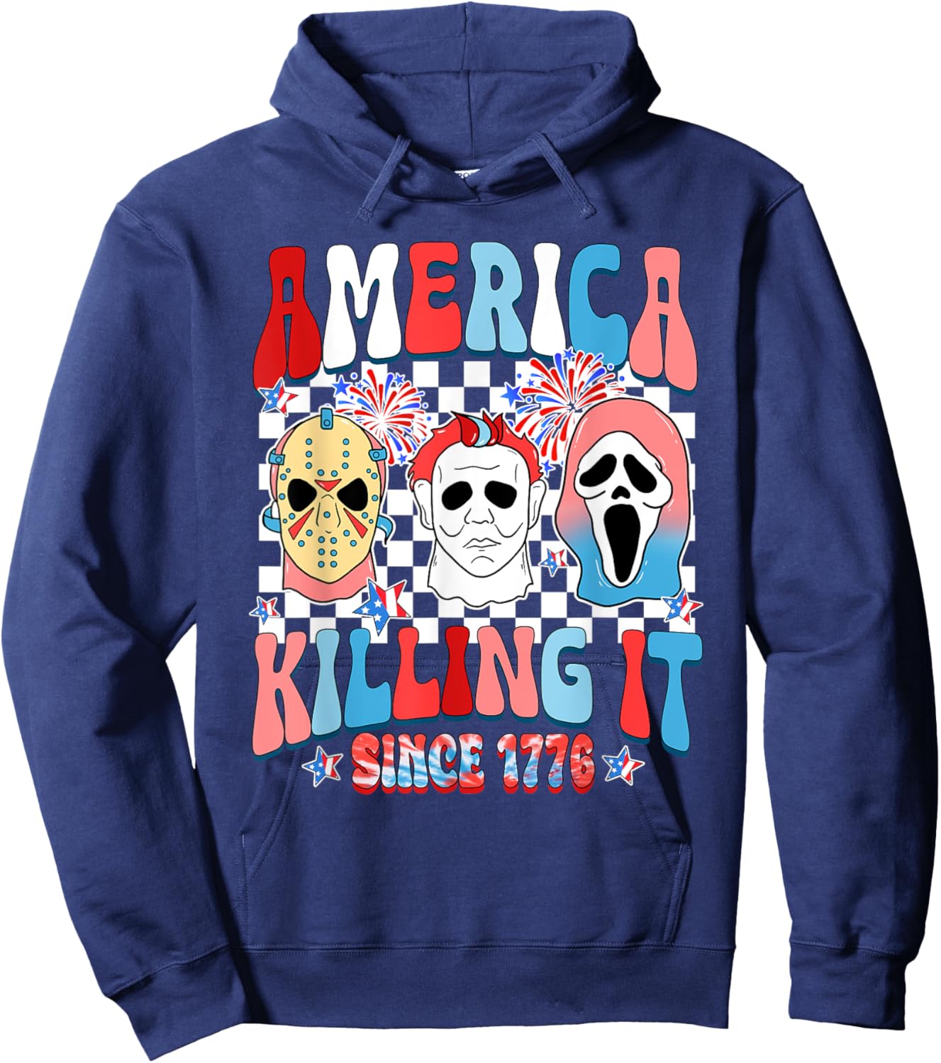 Groovy America Killing IT Since 1776 Horror 4th Of July USA Hoodie - Hoodie | Navy