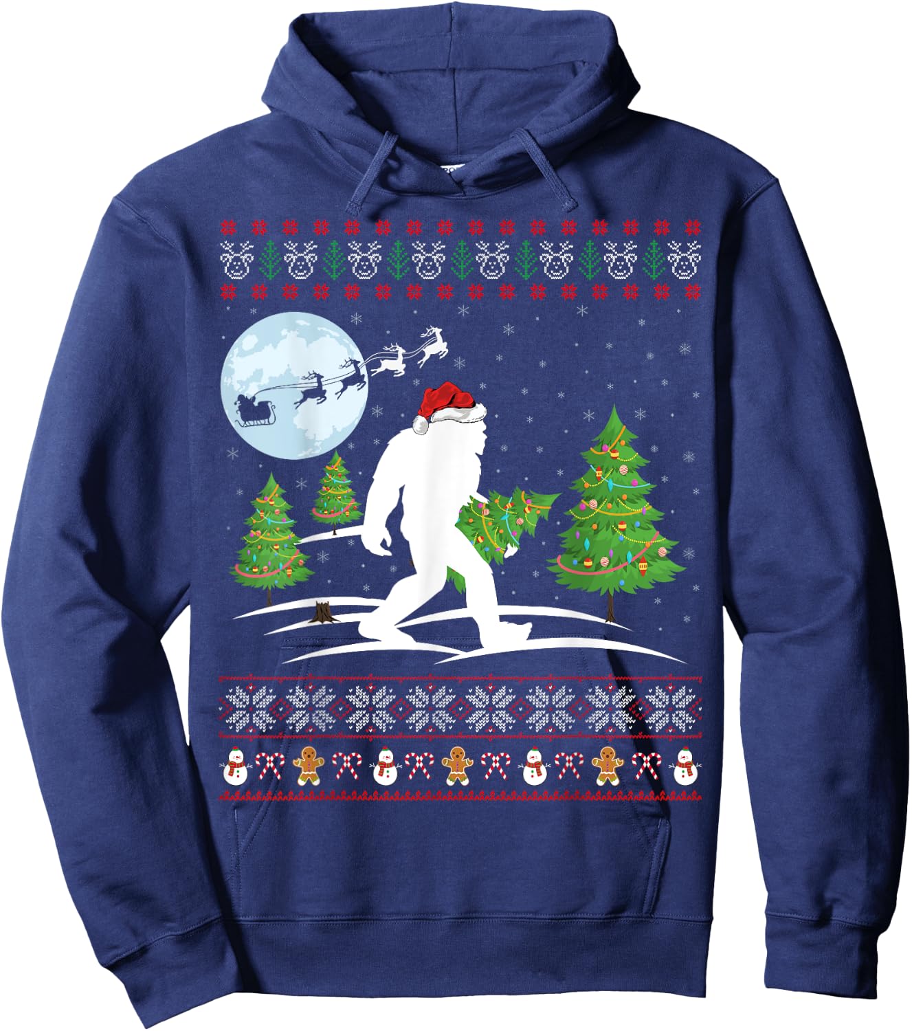 Funny Bigfoot Xmas Gift Santa Hat Ugly Bigfoot Christmas Hoodie - Hoodie | Navy