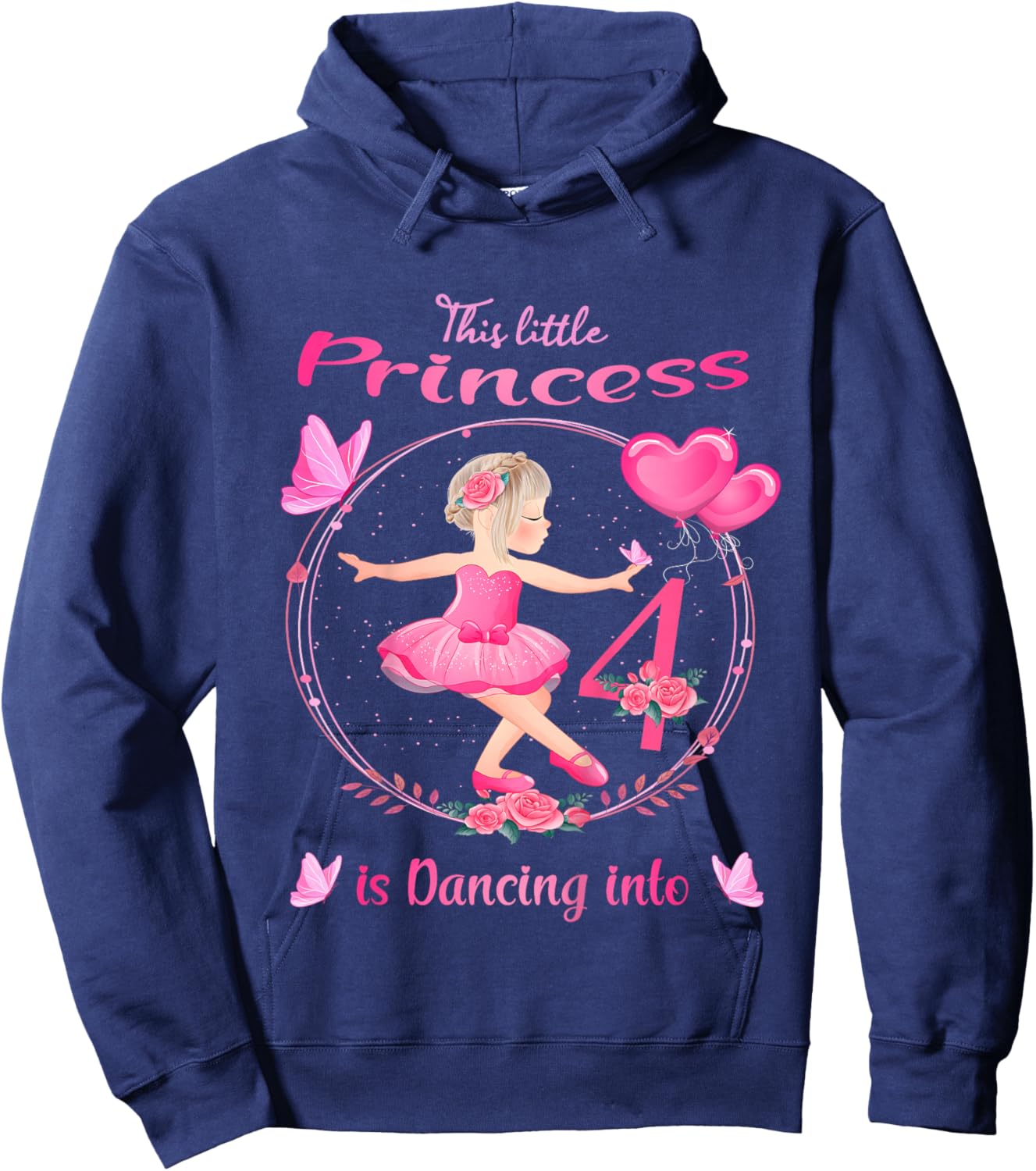 4th Birthday Ballerina in Tutu Dancing Into 4 Ballet Girl Hoodie - Hoodie | Navy