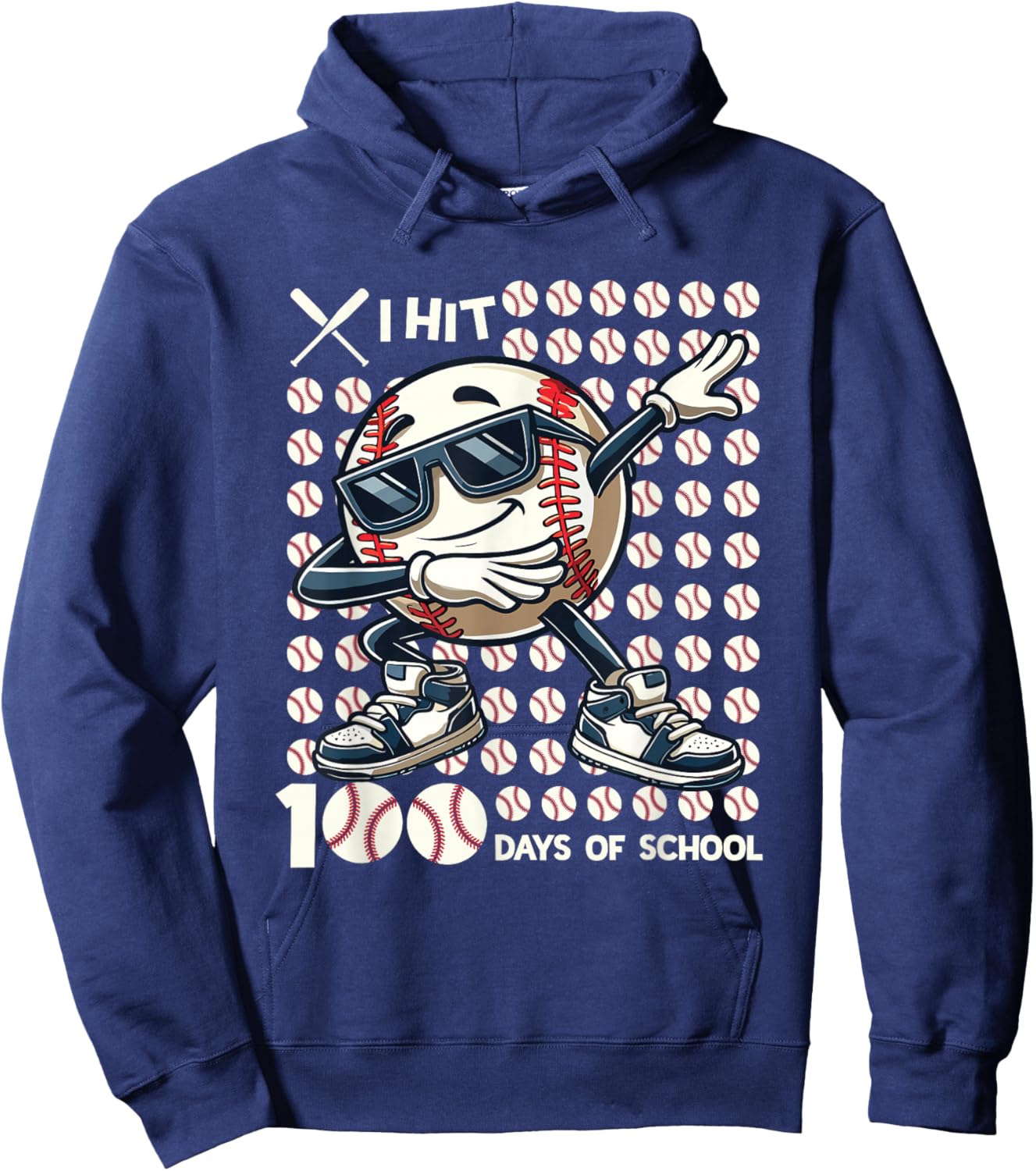 100 Days of School Baseball Bat 100th Day of School Boys Hoodie - Hoodie | Navy