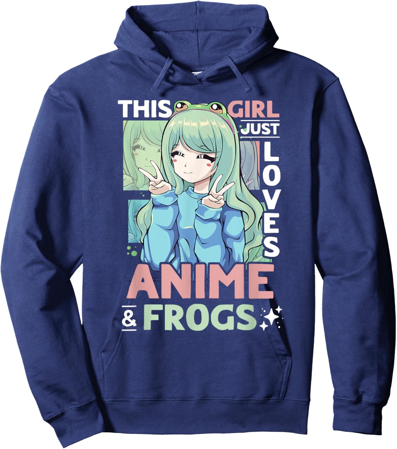 Anime and Frog This Girl Just Loves Anime and Frogs Girls Hoodie - Hoodie | Navy