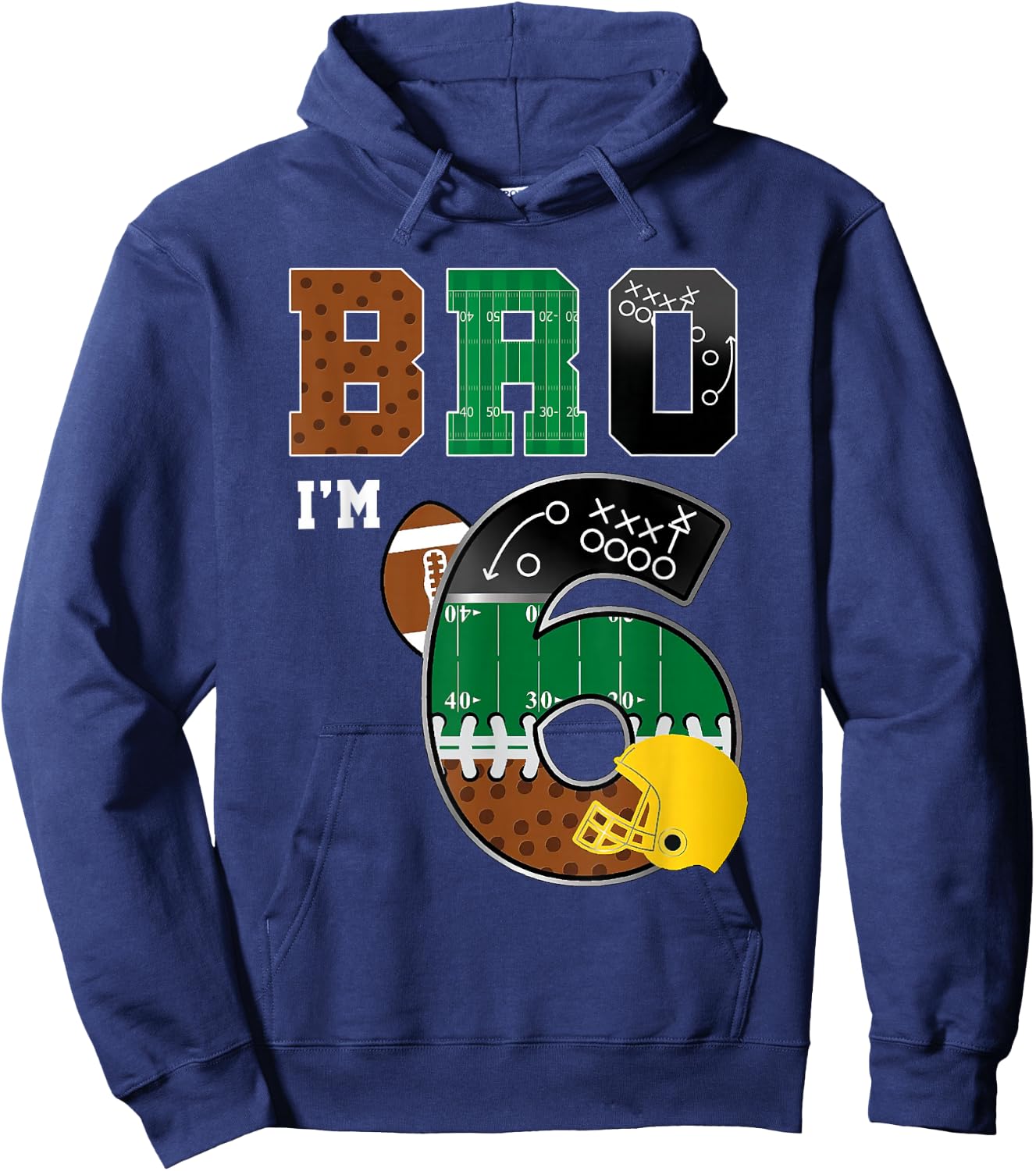 6th Birthday Boy Bro I'm 6 Year Old Boys Kids Football Bday Hoodie - Hoodie | Navy