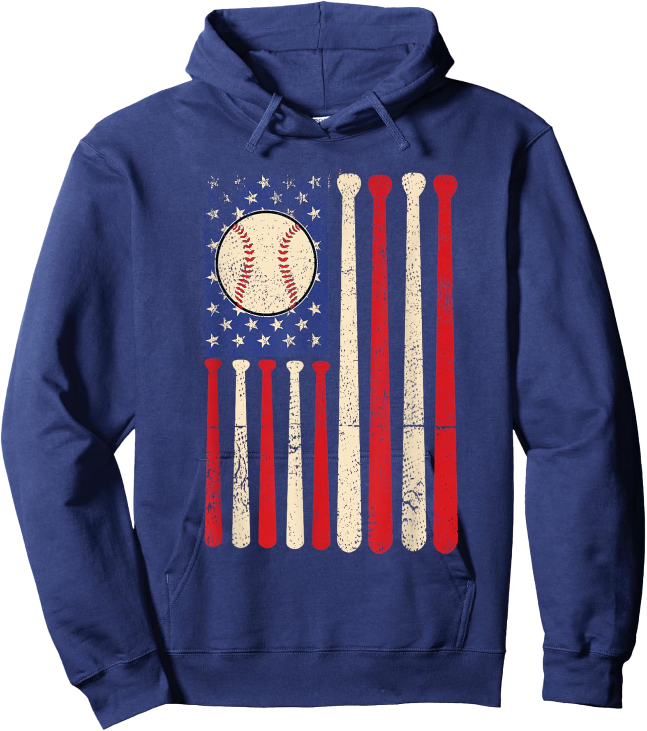 Patriotic Baseball American US Flag 4th of July Men Kids Hoodie - Hoodie | Navy